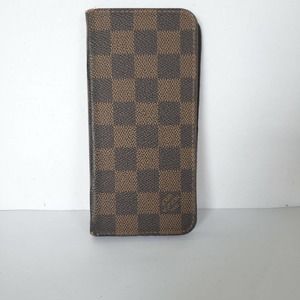 LOUIS VUITTON LV Iphone 7+ Plus phone card case Brown Bifold Folio Bifold Damier